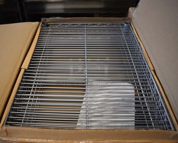 6 Boxes of 4 BRAND NEW! Stortec S2130 Epoxy Platinum Silver Finish Wire Shelves. Total of 24 Shelves. 21x30x1.5. 6 Times Your Bid!