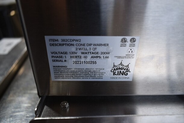 BRAND NEW SCRATCH AND DENT! 2023 Carnival King 382CDPW2 Stainless Steel Countertop Cone Dip Warmer. 120 Volts, 1 Phase.  Tested and Working! - Image 4 of 4