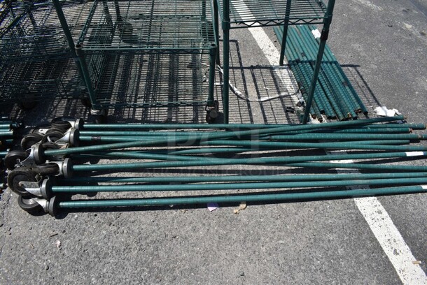 ALL ONE MONEY! Lot of 4 Metro Green Finish Poles w/ Commercial Casters. 80