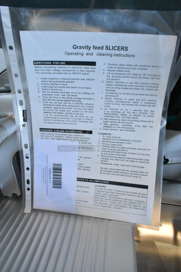 BRAND NEW SCRATCH AND DENT! Estella 348SLA13 Stainless Steel Commercial Countertop 13" Heavy-Duty Automatic Meat Slicer with Manual Use Option. 115 Volts, 1 Phase. Tested and Working! - Image 11 of 12