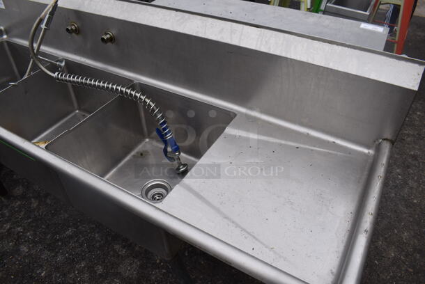 Stainless Steel Commercial 3 Bay Sink w/ Right Side Drain Board, Faucet, Handles and Spray Nozzle Attachment. 76x24x46. Bays 18x18x12. Drain Board 18x21x1 - Image 2 of 6