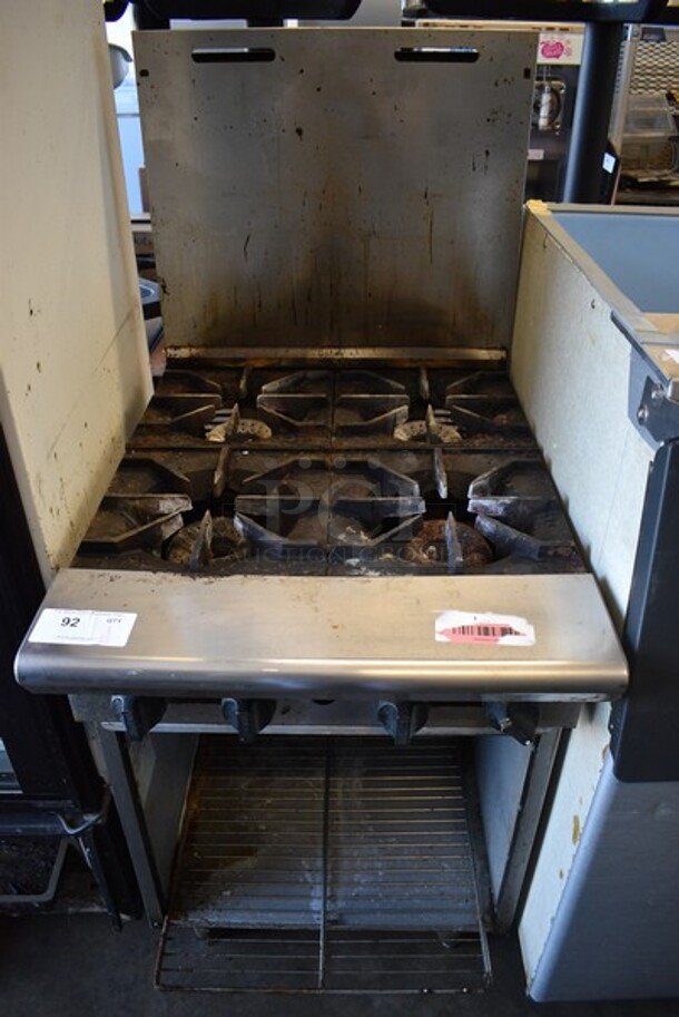 American Range Metal Commercial Propane Gas Powered 4 Burner Range with Undershelf. 24x32.5x56.5.