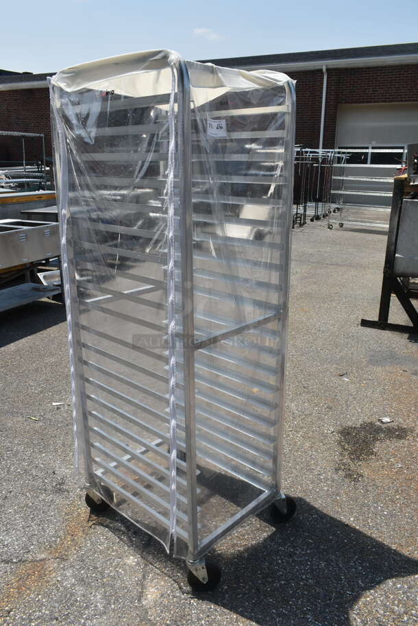 Metal Commercial Pan Transport Rack w/ Clear Cover on Commercial Casters. - Image 2 of 4