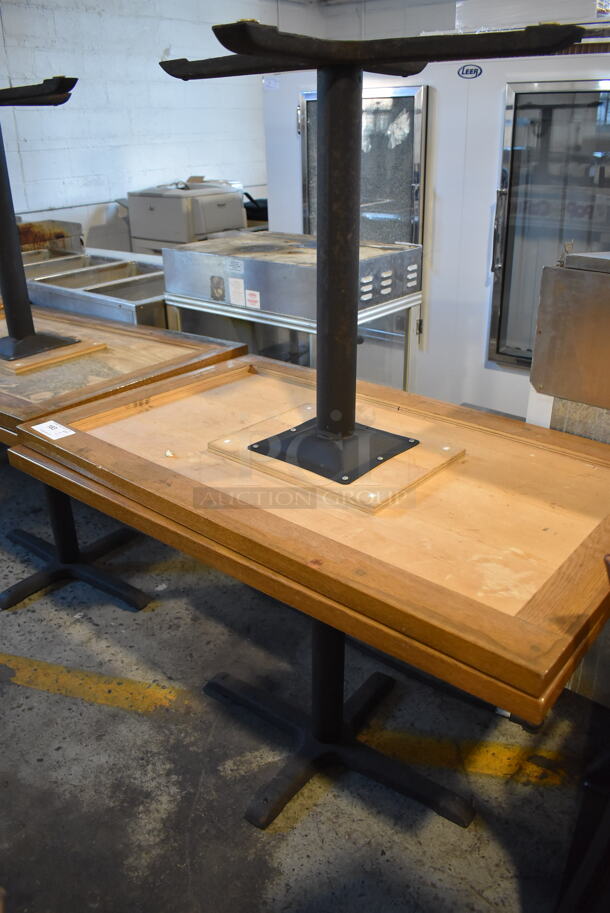 2 Wood Pattern Tables on Black Metal Table Base. 46x28x29.5. 2 Times Your Bid! - Image 2 of 5