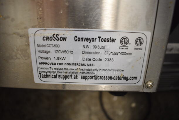 2023 Crosson CCT-500 Stainless Steel Commercial Countertop Electric Powered Conveyor Toaster Oven. 120 Volts, 1 Phase. Tested and Does Not Power On - Image 6 of 6