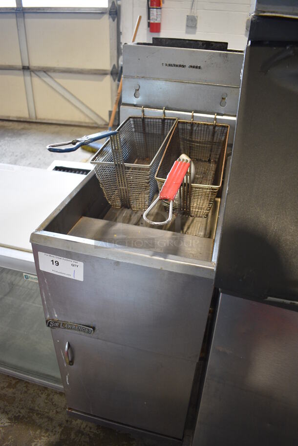 2015 Sir Lawrence Model 40C+ Stainless Steel Commercial Floor Style Natural Gas Powered Deep Fat Fryer w/ 2 Metal Fry Baskets. 105,000 BTU. 15.5x30x48 - Image 3 of 6