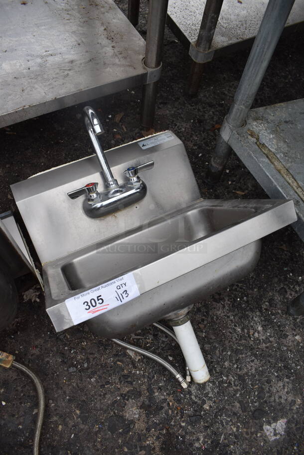 Stainless Steel Single Bay Wall Mount Sink w/ Faucet and Handles. 17x17x24 - Image 2 of 6
