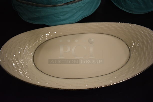 ALL ONE MONEY! Lot of Lenox Dinnerware Including Serving Plate, Cups, Dinner Plates, Salad Plates, Bread and Butter Plates, and Saucers With Protective Covers  - Image 2 of 12