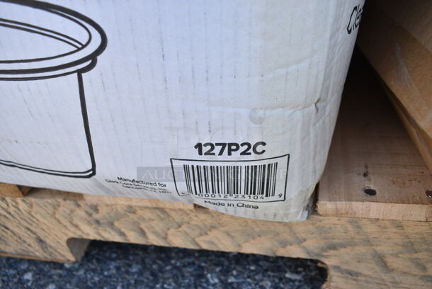 PALLET LOT of 20 BRAND NEW Boxes Including Dart 205HT1 White Foam Take Out Container with Perforated Hinged Lid 9" x 6" x 3", 130WHSPOONH Choice White Heavy Weight Plastic Teaspoon - 1000/Case, 50010C Choice 10 oz. Coffee Print Poly Paper Hot Cup - 1000/Case, Dart 20JL 20. Translucent Vented Lid - 1000/Case, 127P2C Choice Clear Plastic Souffle Cup / Portion Cup - 2 oz. - 2500/Case, 74555-0150 Solut 15" Take and Bake Coated Paperboard Black Oven Safe Pizza Tray - 150/Case, 394385S Noble Products White Powder-Free Disposable Latex Gloves for Foodservice - Small - 1000/Case, Carlisle 40008C14 Sparta 30" Blue Multi-Purpose Cleaning Brush - 5" Bristle Diameter, 3755GL444 GET GL-444 Curator 4" x 4" Square 26 oz. Clear Glass Storage Jar, 433NHT101 Choice 1/6 Standard Size White "Thank You" Standard-Duty Plastic T-Shirt Bag - 700/Case. 20 Times Your Bid!  - Image 6 of 12