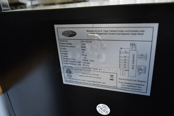 	BRAND NEW SCRATCH AND DENT! Whynter CHC-421HC 4.2 cu.ft. Cigar Cabinet Cooler and Humidor with Humidity Temperature Control and Spanish Cedar Shelves. 115 Volts, 1 Phase. Tested and Working! - Image 4 of 4