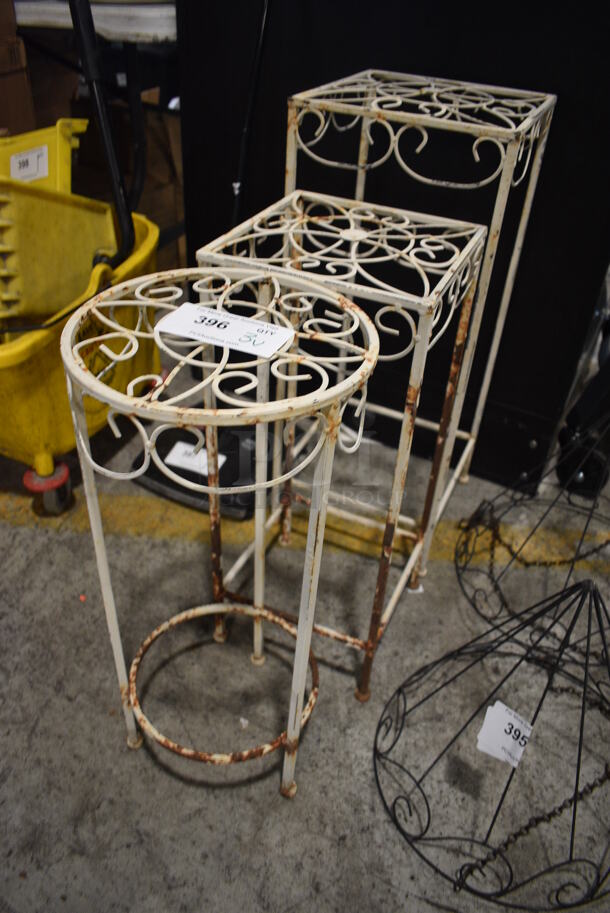3 Metal White Stands. 11x11x27.5, 9.5x9.5x23.5. 3 Times Your Bid! - Image 2 of 3