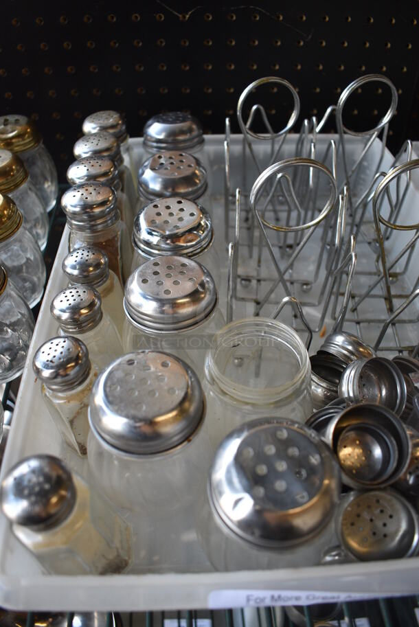 ALL ONE MONEY! Lot of Various Metal Jelly Holders, Poly Seasoning Shakers and Salt Shakers in Poly Bin! - Image 2 of 5