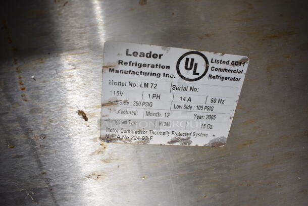 Leader LM 72 Stainless Steel Commercial Prep Table on Commercial Casters. 115 Volts, 1 Phase. Tested and Working! - Image 12 of 12