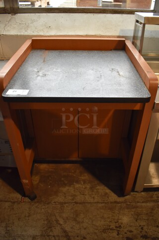 Wooden Counter w/ Gray Countertop on Casters. 32x33x41