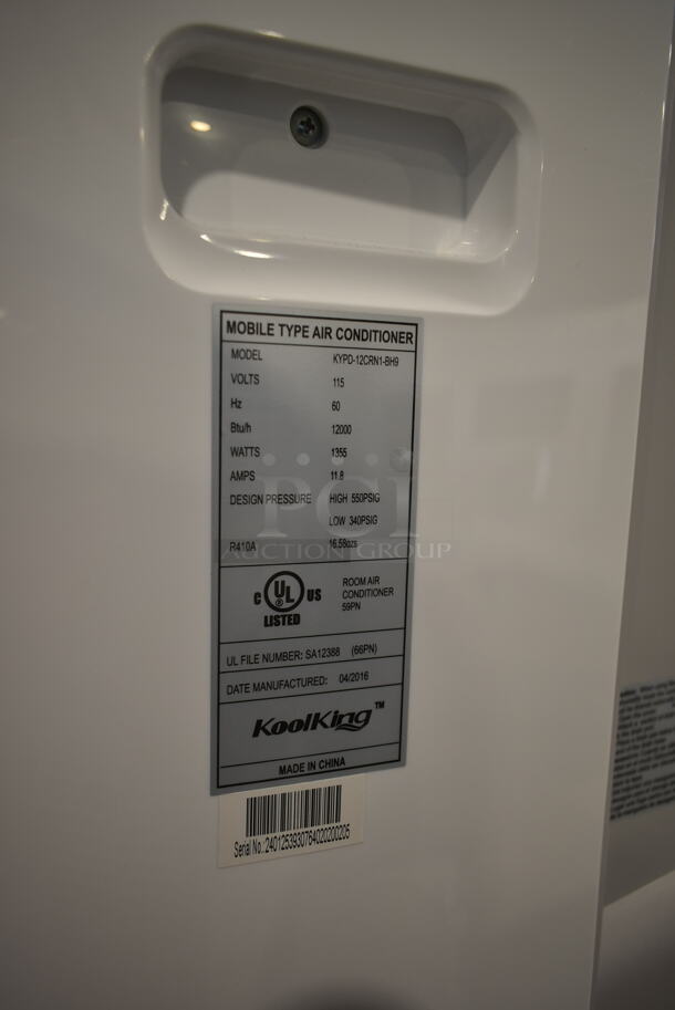 BRAND NEW SCRATCH AND DENT! Kool King KYPD-12CRN1-BH9 12,000 BTU Portable Air Conditioner. 115 Volts, 1 Phase. Tested and Working! - Image 4 of 6