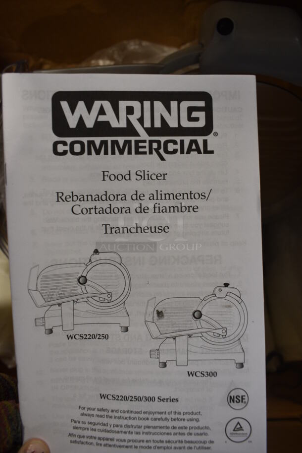BRAND NEW SCRATCH AND DENT! Waring WCS300 Series Stainless Steel Commercial Countertop Meat Slicer w/ Blade Sharpener. 22x15x17. Tested and Working! - Image 5 of 8