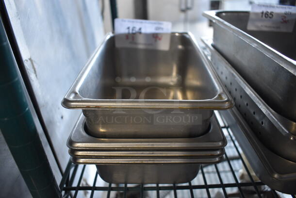 4 Various Stainless Steel 1/4 Size Drop In Bins. 1/4x2.5, 1/4x4. 4 Times Your Bid!