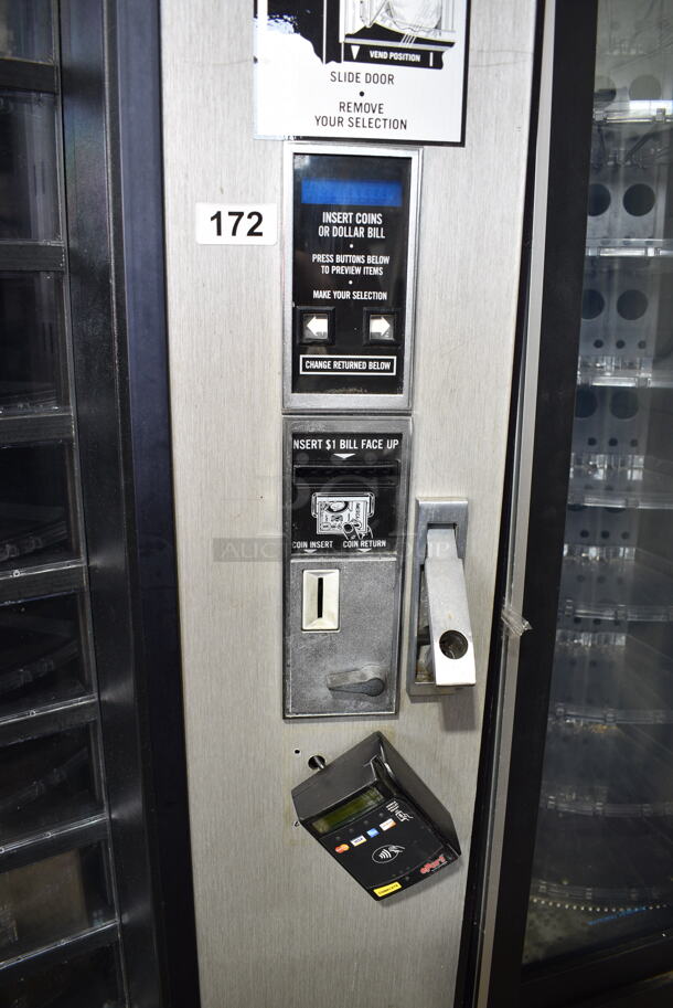 Shoppertron-Domestic 431D Metal Commercial Vending Machine w/ Credit Card Reader. Lock Was Removed; No Key. Tested and Powers On But Does Not Get Cold - Image 2 of 7