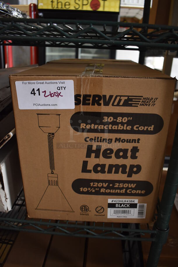 2 BRAND NEW IN BOX! Servit 423HLR45BK Ceiling Mount Heat Lamps. 2 Times Your Bid!