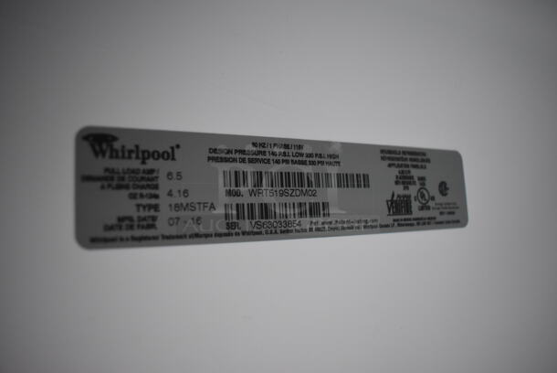 Whirlpool WRT519SZDM02 Metal Cooler Freezer Combo Unit. 115 Volts, 1 Phase. 30x32x67. Tested and Powers On But Does Not Get Cold - Image 8 of 9