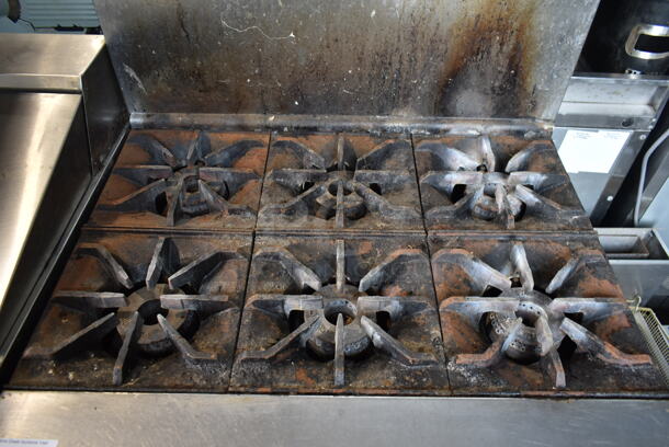 Imperial Stainless Steel Commercial Natural Gas Powered 6 Burner Range w/ Oven and Back Splash on Commercial Casters. - Image 2 of 6