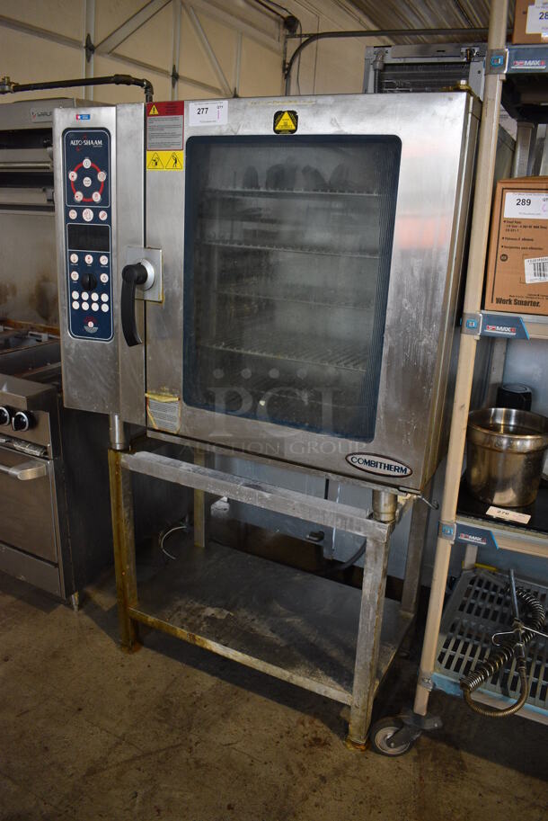 2012 Alto Shaam 10.10 ES Stainless Steel Commercial Natural Gas Powered Convection Oven w/ View Through Door on Metal Equipment Stand w/ Commercial Casters. 208-240 Volts, 3 Phase. 42x32x67 - Image 2 of 7