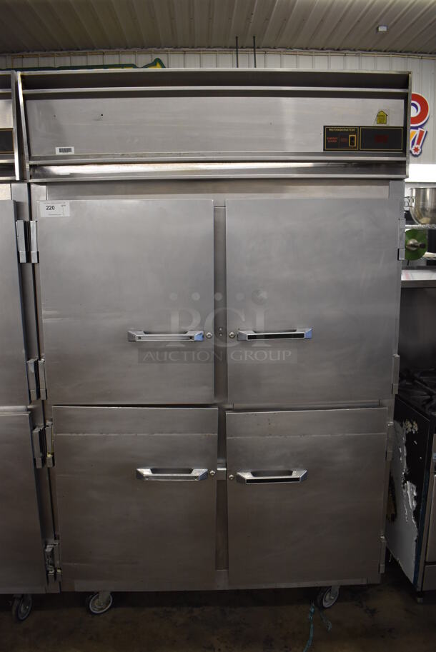 Victory Stainless Steel Commercial 4 Half Size Door Reach In Cooler w/ Poly Coated Racks on Commercial Casters. 52x36x84. Tested and Powers On But Does Not Get Cold - Image 5 of 8
