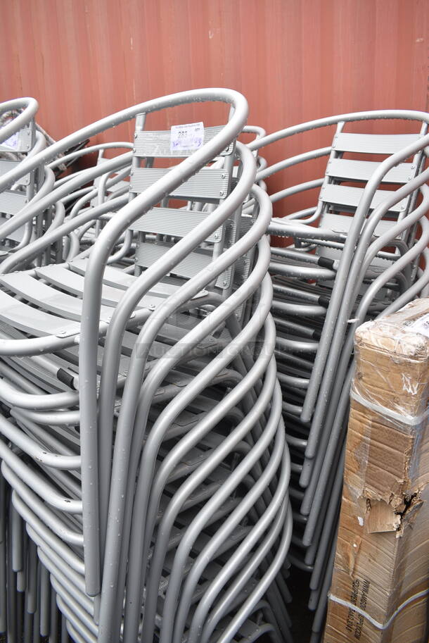 24 BRAND NEW SCRATCH AND DENT! Gray Metal Outdoor Patio Chairs w/ Arm Rests. 24 Times Your Bid! - Image 2 of 4