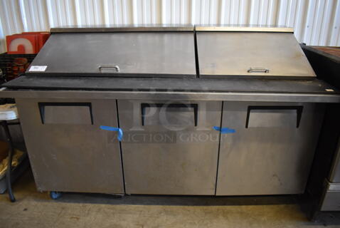 2015 True TSSU-72-30M-B-ST Stainless Steel Commercial Pizza Prep Table on Commercial Casters. 115 Volts, 1 Phase. 72x34.5x46. Tested and Working!