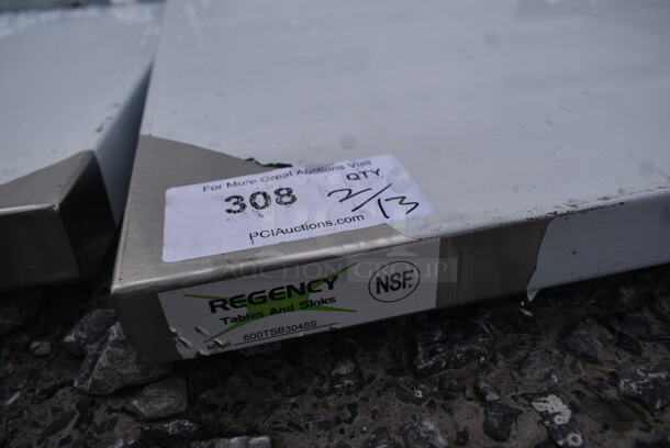 BRAND NEW SCRATCH AND DENT! Regency 600TSB3048S 30" x 48" 16-Gauge Stainless Steel Commercial Work Table with 4" Backsplash and Undershelf - Image 5 of 5