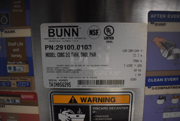 Bunn CDBC 2/2 TWIN Stainless Steel Commercial Countertop 4 Burner Coffee Machine. 120/208-240 Volts, 1 Phase. 16x18x20 - Image 5 of 6