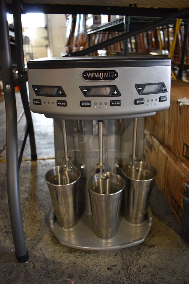 Waring Metal Commercial Countertop 3 Head Drink Mixer w/ 3 Mixing Cups. 12x9x20. Tested and Working!