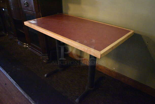 Brown Tabletop on 2 Black Metal Straight Leg Bases. BUYER MUST REMOVE. 44x24x30. (Susquehanna Ale House) - Image 3 of 3