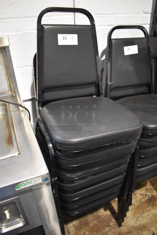 7 Black Metal Stackable Banquet Chairs w/ Black Seat Cushion. 18x20x35. 7 Times Your Bid! - Image 4 of 4