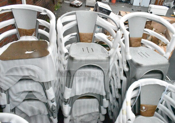 24 BRAND NEW SCRATCH AND DENT! Lancaster Table & Seating 164CMARMSLD Alloy Series Distressed Nickel Gray Outdoor Arm Chair. 24 Times Your Bid!  - Image 2 of 7