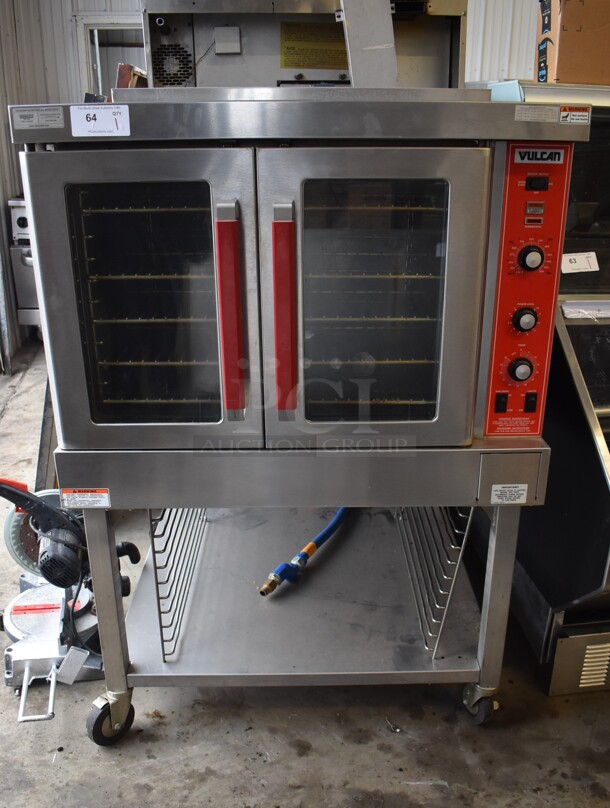 Vulcan SG4D-1 Stainless Steel Commercial Natural Gas Powered Full Size Convection Oven w/ View Through Doors, Metal Oven Racks and Thermostatic Controls on Commercial Casters. 40x40x59