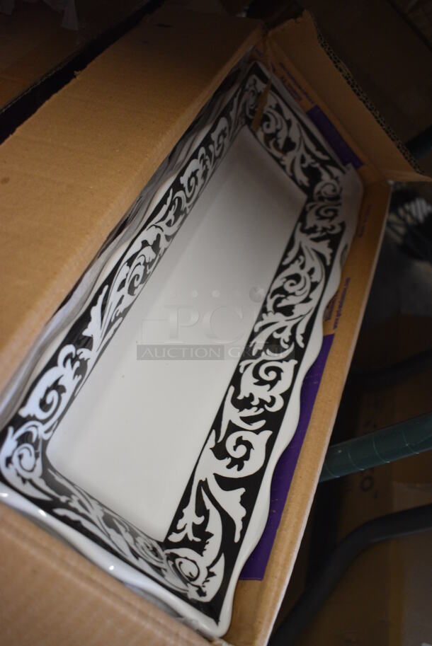 ALL ONE MONEY! Lot of 6 BRAND NEW IN BOX! White and Black Ceramic Trays. 6.5x17.5x2 - Image 2 of 3