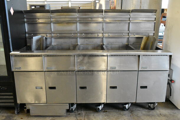 Pitco Frialator SGH50 Stainless Steel Commercial Floor Style Natural Gas Powered Deep Fat Fryer on Commercial Casters. 80,000 BTU.  - Image 1 of 10