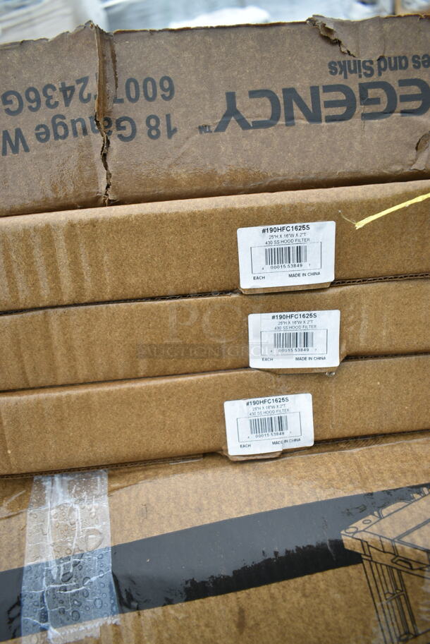 6 BRAND NEW SCRATCH AND DENT! 190HFC1625S 25"(H) x 16"(W) x 2"(T) Stainless Steel Hood Filter. 6 Times Your Bid! May Be Missing Pieces.  - Image 3 of 4