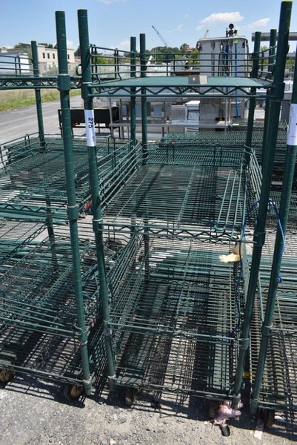 Metro Green 4 Tier Wire Shelving Unit on Commercial Casters. BUYER MUST DISMANTLE. PCI CANNOT DISMANTLE FOR SHIPPING. PLEASE CONSIDER FREIGHT CHARGES. 30x21x58