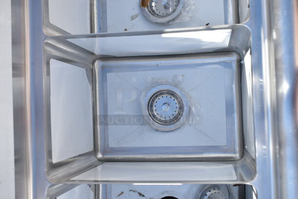 BRAND NEW SCRATCH AND DENT! Steelton 522CS11818N Stainless Steel Commercial  54" 18-Gauge Three Compartment Commercial Sink with 2 Drainboards - 10" x 14" x 12" Bowls. No Legs. - Image 6 of 9