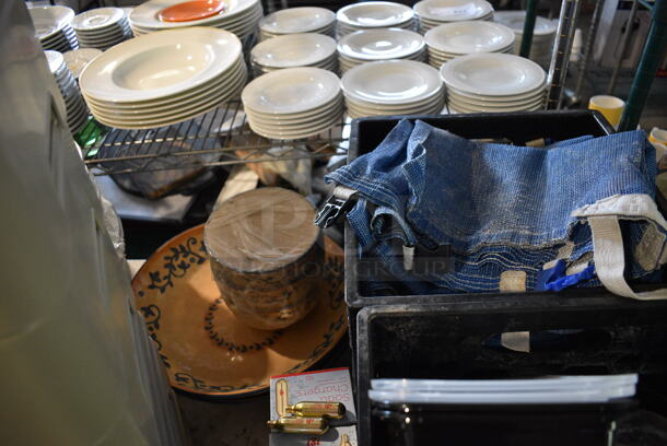 ALL ONE MONEY! Lot of Tabletop Full of Various Items Including Glasses, Dishes, Ice Scoopers and Poly Bins. Does Not Include Table. - Image 11 of 11