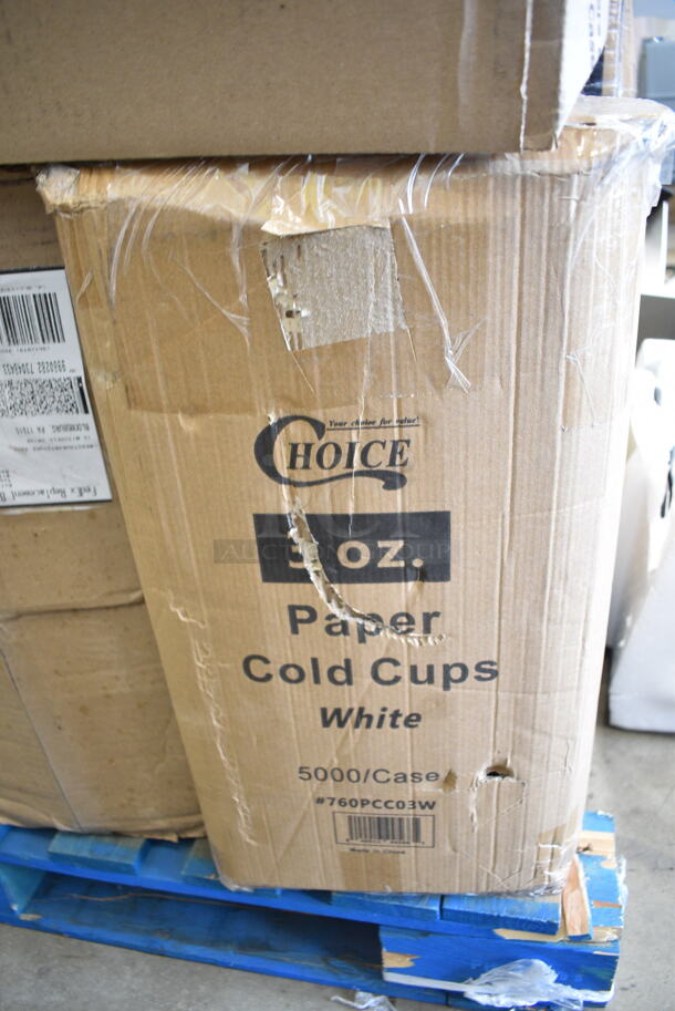 PALLET LOT of 34 BRAND NEW Boxes Including 105GC36321 Choice 1 Part Green and White Guest Check with Bottom Guest Receipt - 50/Case, 176WDBASE Acopa Wood Stand for Glass Beverage Dispensers, 2 Box 394365L Noble Large Gloves, 3 Box 128HD16COMBO ChoiceHD 16 oz. Microwavable Translucent Plastic Deli Container and Lid Combo Pack - 240/Case, 500TW7 Choice 7 oz. Translucent Thin Wall Plastic Cold Cup - 2500/Case, 760PCC03W Choice 3 oz. White Poly Paper Cold Cup - 5000/Case, 2 Box 500MFT Lavex White M-Fold (Multifold) Towel - 4000/Case, 177KNIFESHRP Galaxy KNIFESHRP 2-Stage Standard-Duty Electric Knife Sharpener, 127CH24 Choice 24 oz. Clear RPET Hinged Deli Container - 200/Case, 500CC10 Choice 10 oz. Clear PET Plastic Cold Cup - 1000/Case, 322UF4911 Noble Products 3" Use First Removable Round Label with Dispenser Carton - 500/Roll, 129MCS38B Choice 38 oz. Black Rectangular Microwavable Heavy Weight Container with Lid 8 3/4" x 6 1/4" x 2" - 150/Case, 347RPBD9WHSV Visions 9" White Plastic Plate with Silver Bands - 120/Case, 394345XL Noble NexGen Powder-Free Disposable Black Hybrid 3 Mil Thick Gloves - 1000/Case. 34 Times Your Bid!  - Image 5 of 12