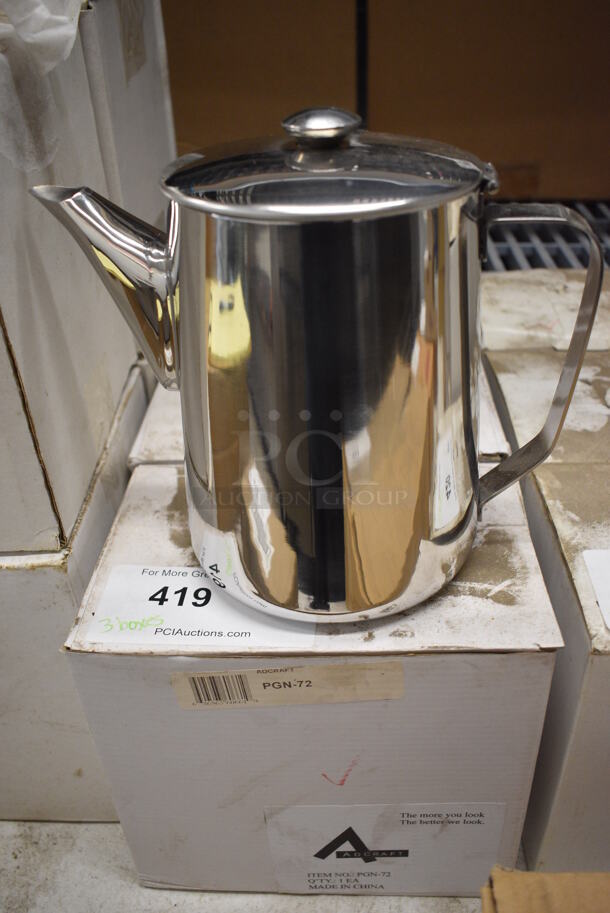 3 BRAND NEW IN BOX! Adcraft Stainless Steel Pitchers. 9x6x8.5. 3 Times Your Bid!