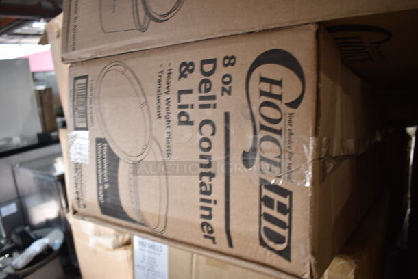 PALLET LOT of 39 BRAND NEW Boxes Including 127RD16COMBO Choice 16 oz. Customizable Microwavable Clear Round Deli Container and Lid Combo Pack - 250/Case, 128HD8COMBO ChoiceHD 8 oz. Microwavable Translucent Plastic Deli Container and Lid Combo Pack - 240/Case, 12 Queen Fitted Sheet, 2 Box 347TCL10 Choice 10 oz. Clear Disposable Plastic Tumbler - 500/Case, 433NHT101H Choice 1/6 Standard Size White "Thank You" Medium-Duty Plastic T-Shirt Bag - 1000/Case, 612P558 Choice 8" Clear Round Plastic Dome Lid - 500/Case, 130BSPOON Choice Medium Weight Black Plastic Teaspoon - 1000/Case, 2 Box 395RPO78 Choice 7" Plates, 5003DNAPRED Creative Converting 591031B Classic Red 3-Ply Paper Dinner Napkin - 250/Case, 66CL500 Greenprint Burger Box, 347RP9WHSS Visions Wave 9" White Plastic Plate - 180/Case, Choice Take Out Lids, Choice 2 oz Portion Cups, 500TW5 Choice 5 oz. Translucent Thin Wall Plastic Cold Cup - 2500/Case, 433SLINERBL Baker's Lane 16" x 24" Full Size Silicone Coated Parchment Paper Bun / Sheet Pan Liner Sheet - 1000/Case. 39 Times Your Bid! - Image 3 of 12