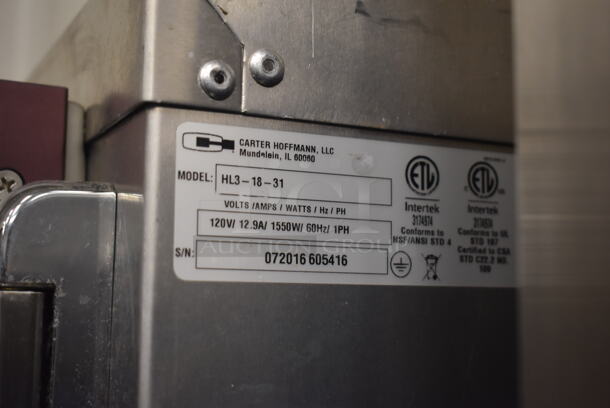 Carter Hoffmann HL3-18-31 Metal Commercial Single Door Heated Holding Cabinet on Commercial Casters. 120 Volts, 1 Phase. 26.5x31x70. Tested and Working! - Image 2 of 5