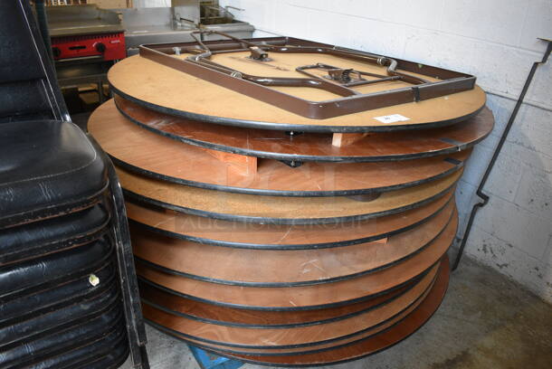 11 Round Wood Pattern Folding Banquet Tables. 60x60x2. 11 Times Your Bid! - Image 4 of 4