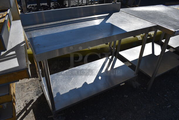 Stainless Steel Table w/ Backsplash, Under Shelf and 2 Over Shelves on Commercial Casters. 47.5x24x79 - Image 3 of 5