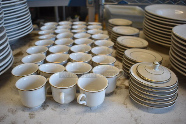 ALL ONE MONEY! Lot of Various Items on Tabletop Including Serving Trays, Ceramic Plates, Ceramic Espresso Mugs - Image 9 of 12