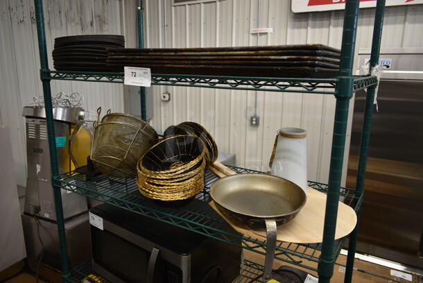 ALL ONE MONEY! Two Tier Lot of Various Items Including Food Baskets and Wooden Pizza Peels